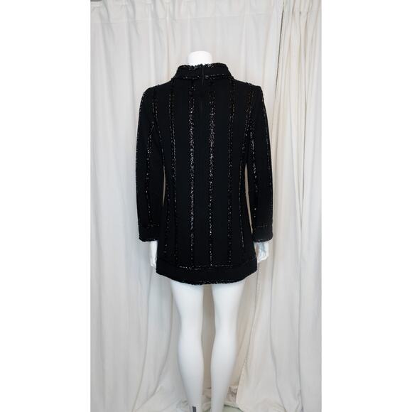 VINTAGE '60s Mod Black Wool Sequin + Beaded Black Long Sleeve Gogo Dress SMALL - Picture 6 of 9